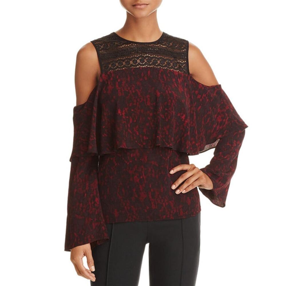 NWT YIGAL X AQUA Cold Shoulder Lace Ruffle Top - Medium